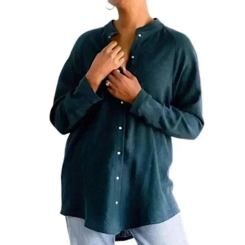 Only Child Lake Button Down Shirt Women Small Green